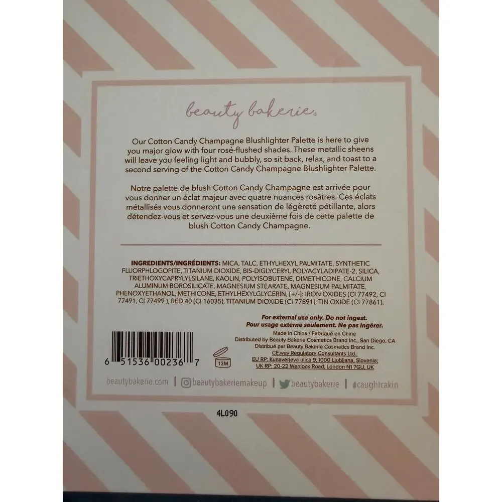 Beauty Bakerie Cotton Candy Champagne Blushlighter Palette New in Box 4 Shades